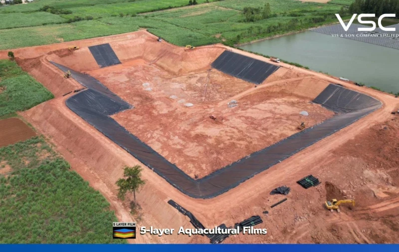 บ่อเก็บน้ำโรงงานอุตสาหกรรม จ.นครราชสีมา โดยใช่แผ่น HDPE Geomembrane ความหนา 1.50 มิลลิเมตร
