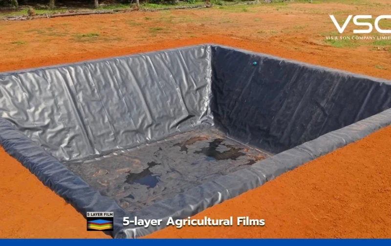 บ่อเก็บน้ำสวนทุเรียน จ. สุราษฎร์ธานี ใช้แผ่น HDPE Geomembrane ความหนา 1.50mm